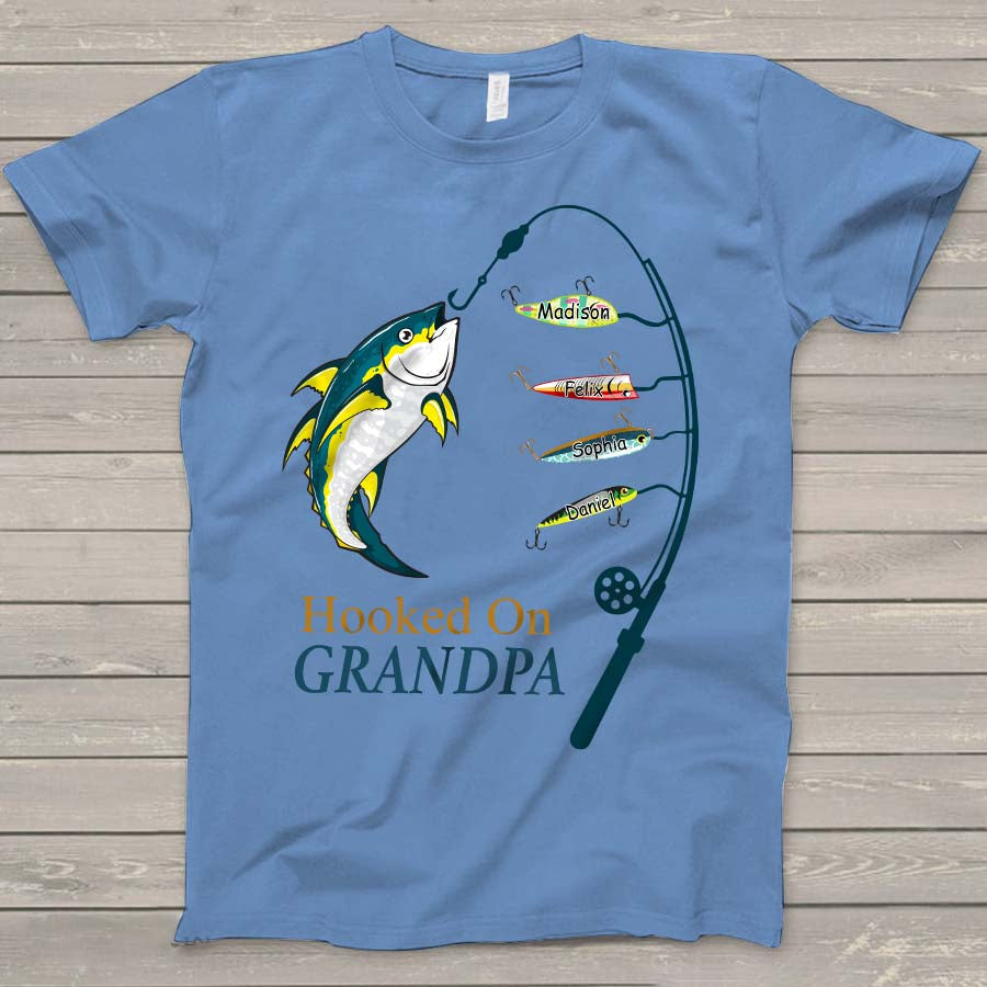 Personalized Hooked On Grandpa Shirt, Fishing Dad Shirt, Father's Day Shirt