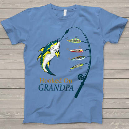 Personalized Hooked On Grandpa Shirt, Fishing Dad Shirt, Father's Day Shirt