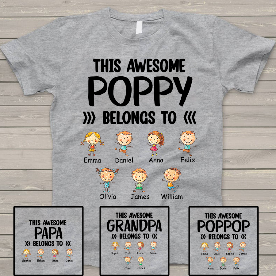 This Awesome Poppy Belongs To, Custom Poppy And Kids, Grandpa Gift TH