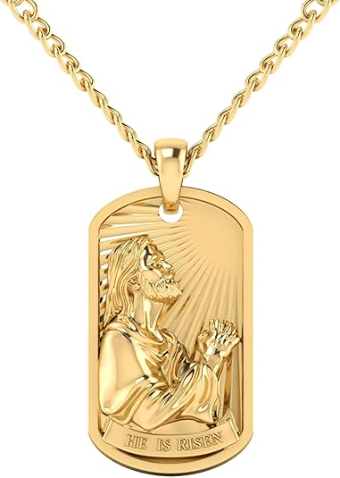 Jesus Necklace for Men – with Image of Jesus Praying & Philippians 4:13 (NIV) Celebrate His Resurrection