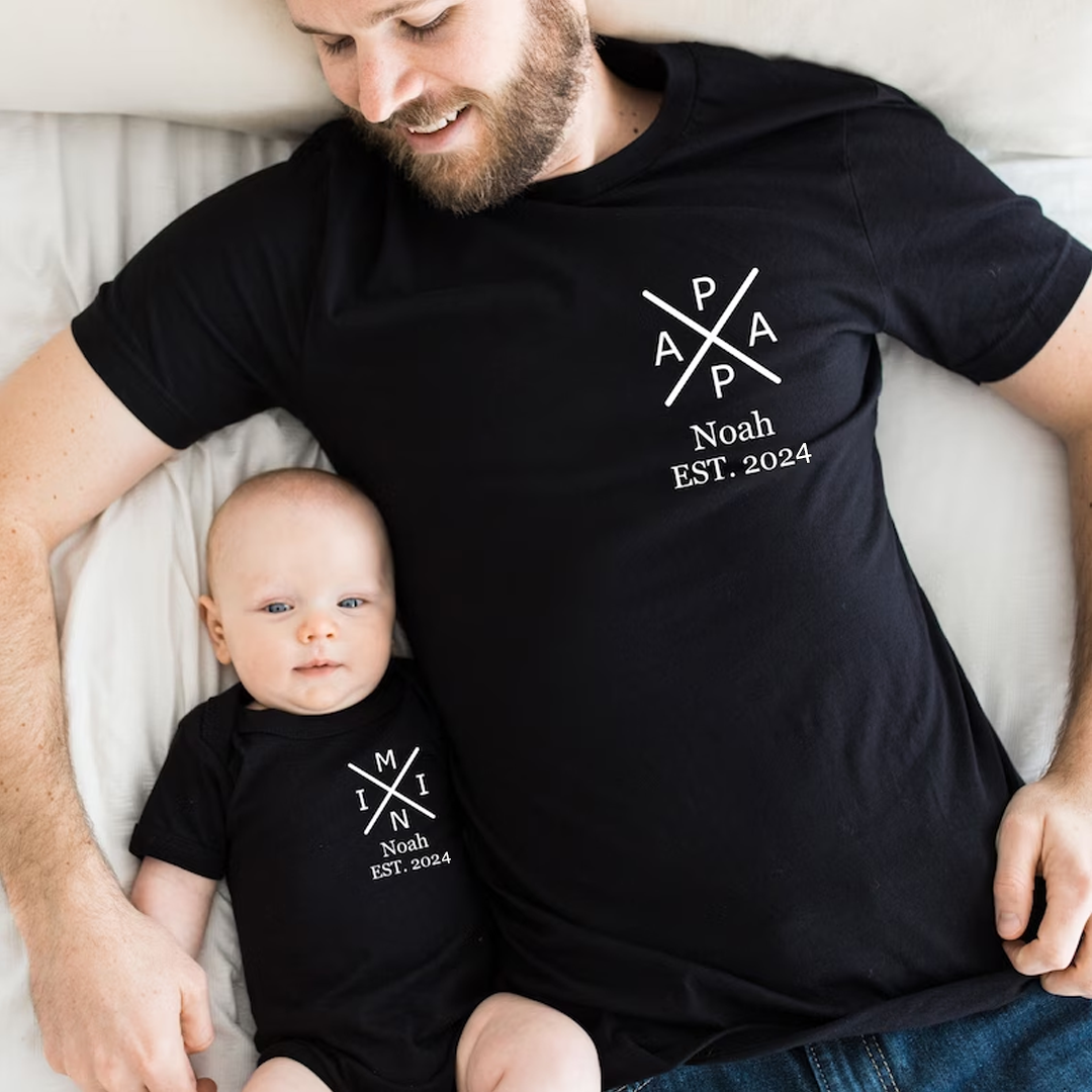 Personalized Dad Est T-Shirt and Baby Bodysuit Gift for Father's Day