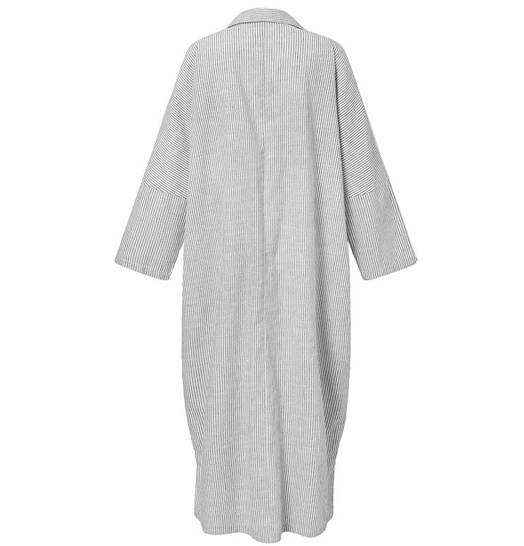 New cotton and linen striped cardigan loose large size temperament commuter irregular dress