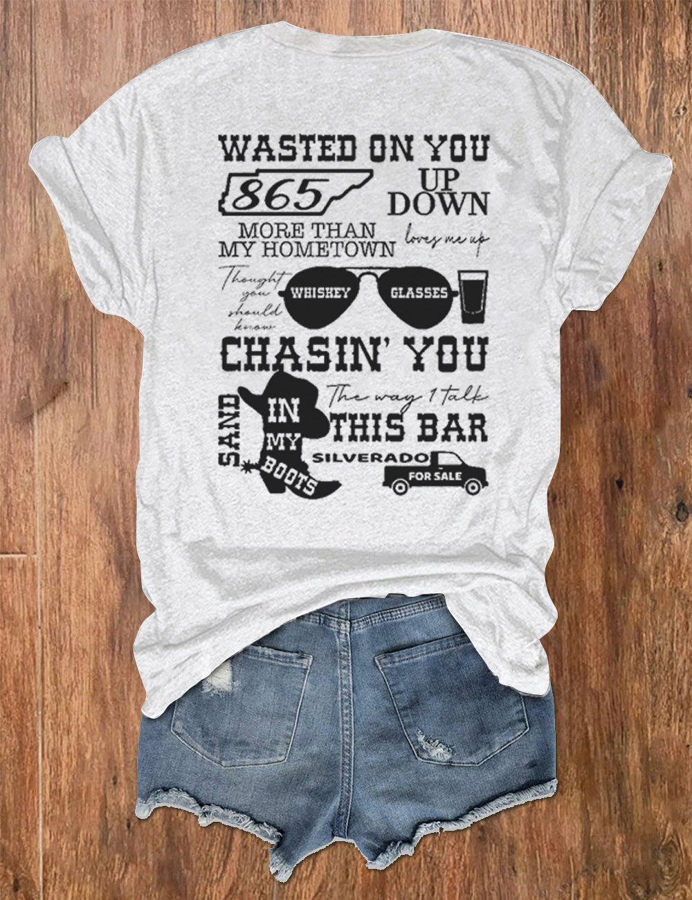 Women's Wallen Wasted On You Shirt Country Music Print Crew Neck T-Shirt