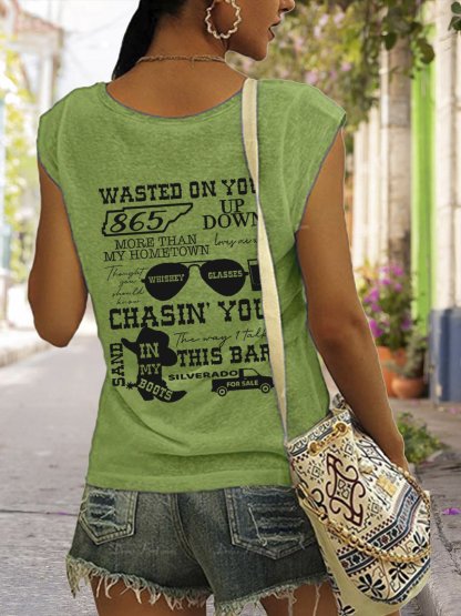 Women's Wallen Last Night We Let The Liquor Talk Pint Print Vest