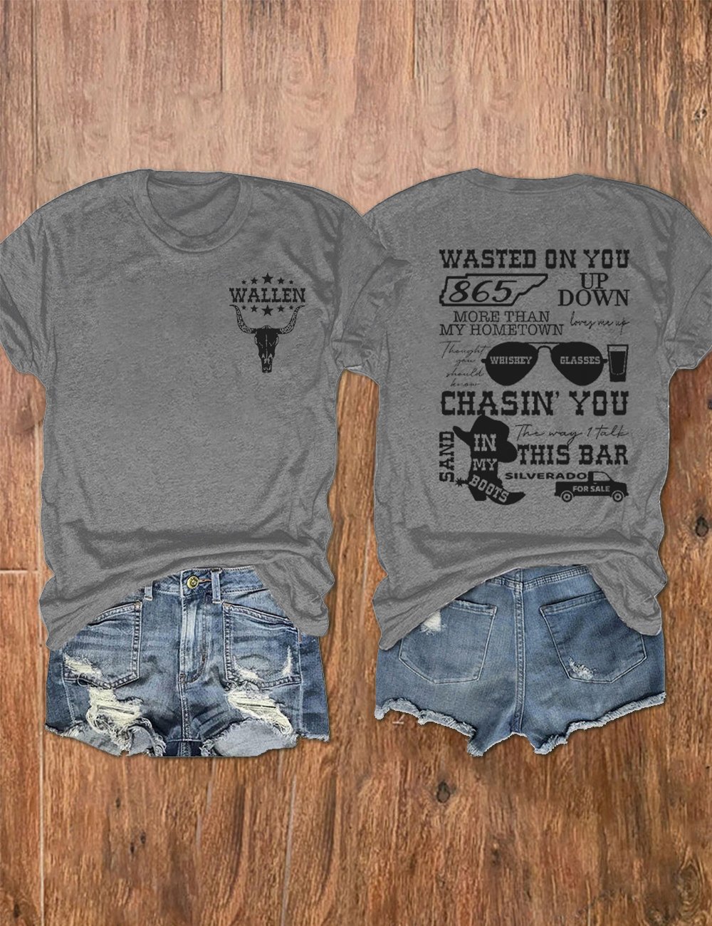 Women's Wallen Wasted On You Shirt Country Music Print Crew Neck T-Shirt