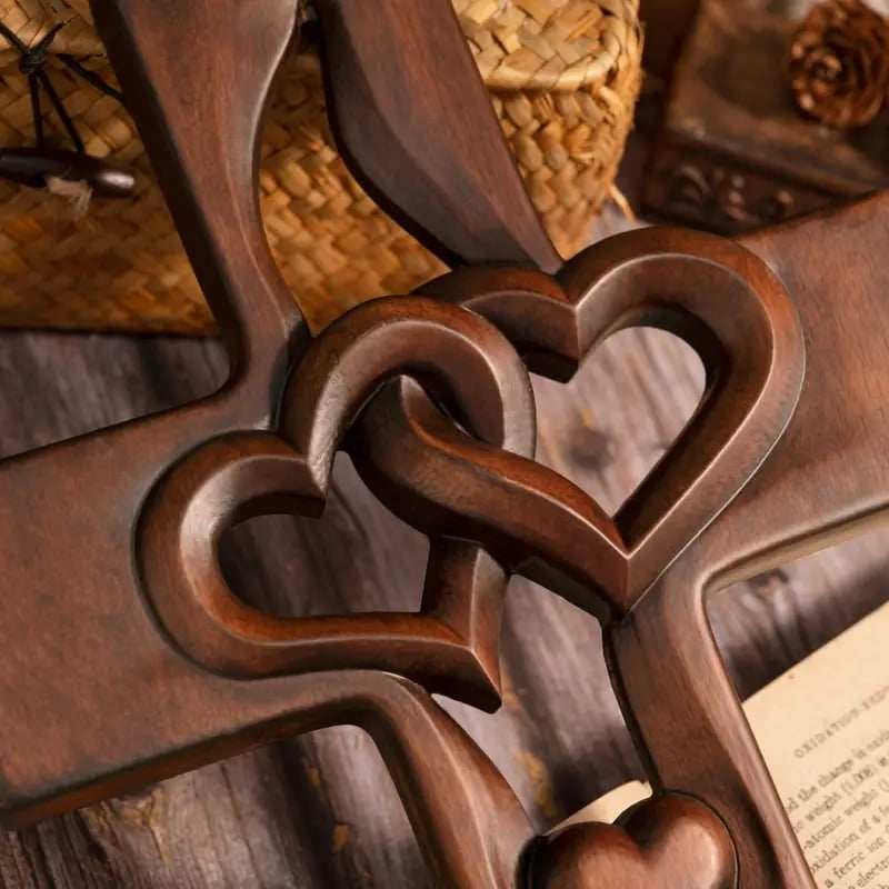 ️100% Handmade Intertwined Hearts Wooden Cross