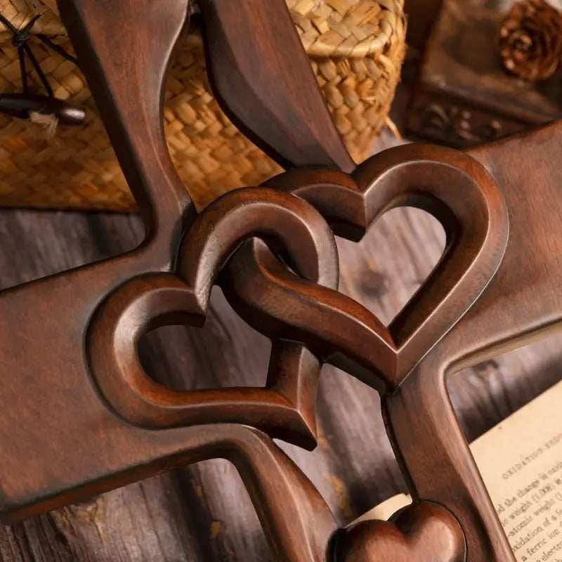 ️100% Handmade Intertwined Hearts Wooden Cross