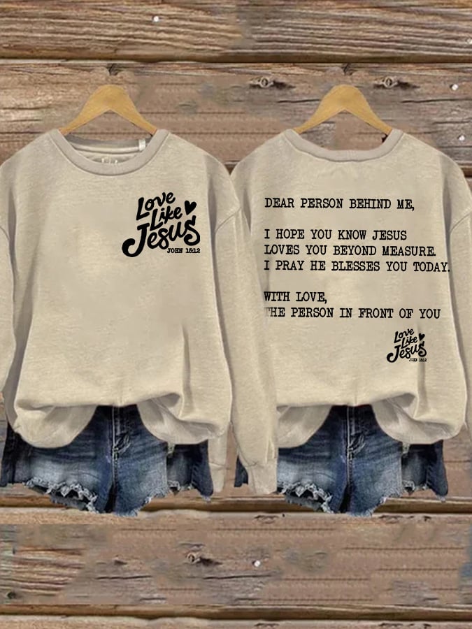 Wowen's Love Like Jesus Print Casual Sweatshirt