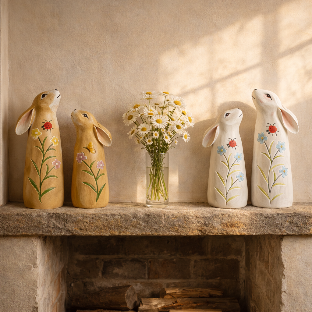 Hand-Painted Spring Bunny Figurines