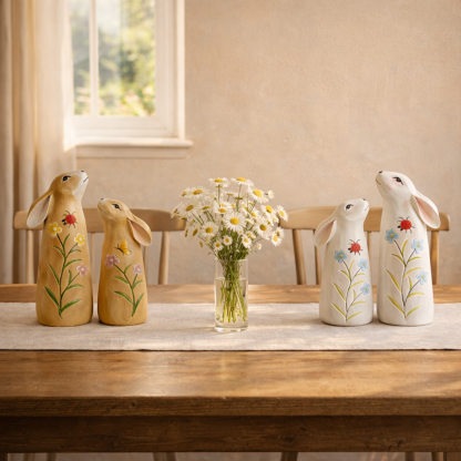 Hand-Painted Spring Bunny Figurines