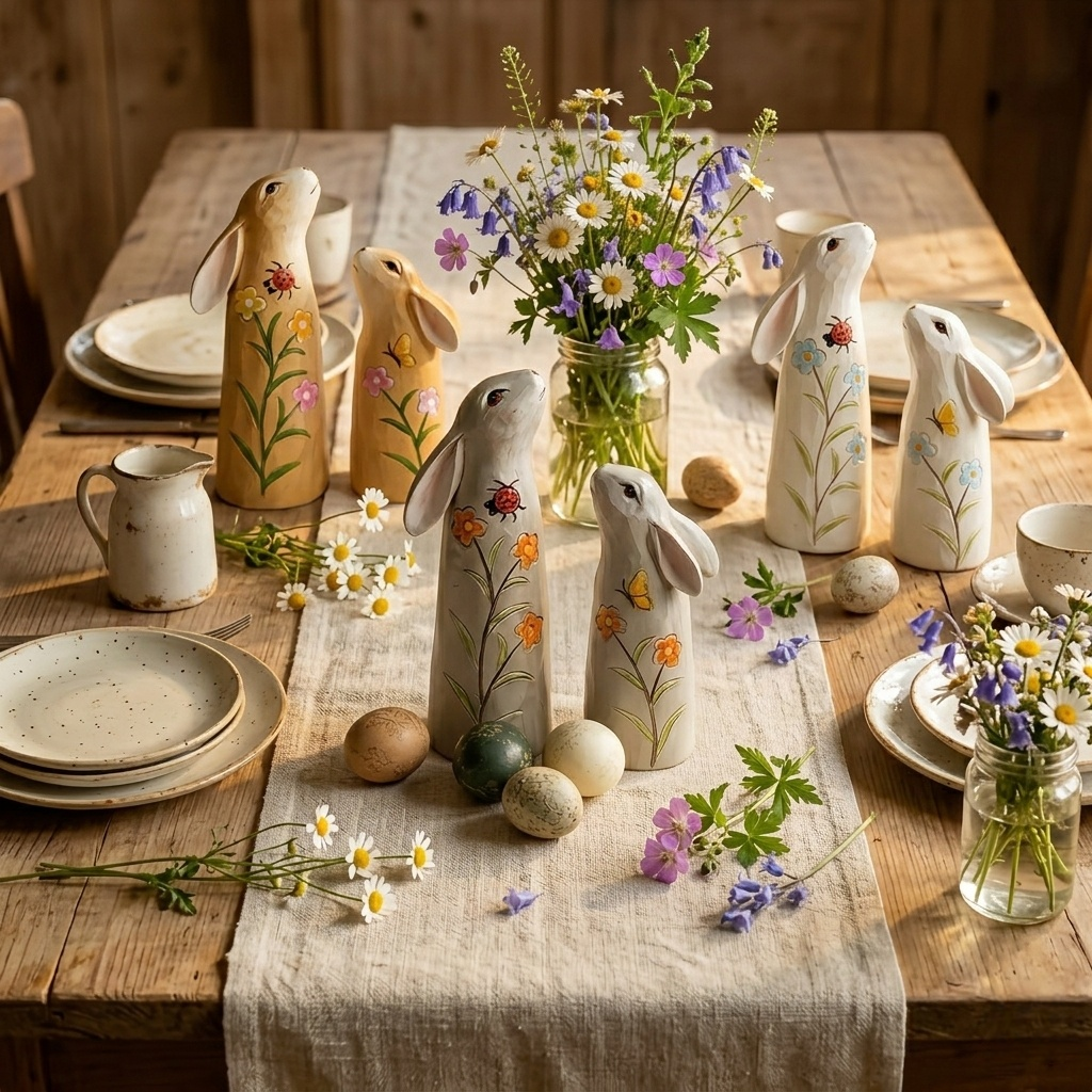 Hand-Painted Spring Bunny Figurines