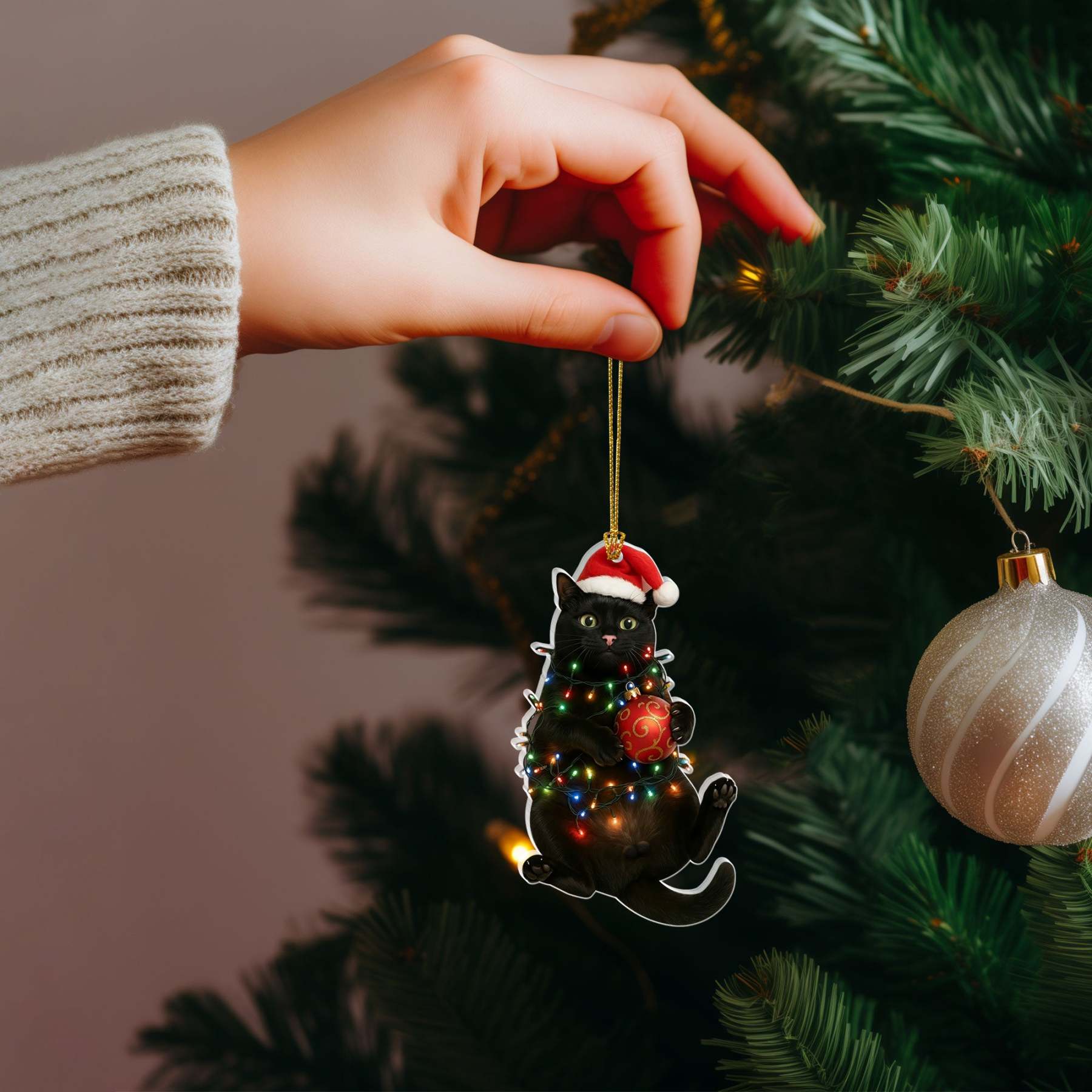 Black Cat Bombay Christmas Ornament | Holiday Gift for Cat Lovers