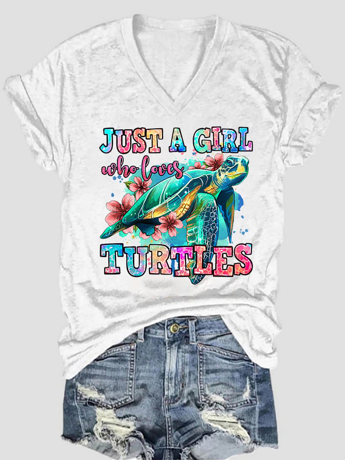 Women's just a girl who loves turtles print t-shirt