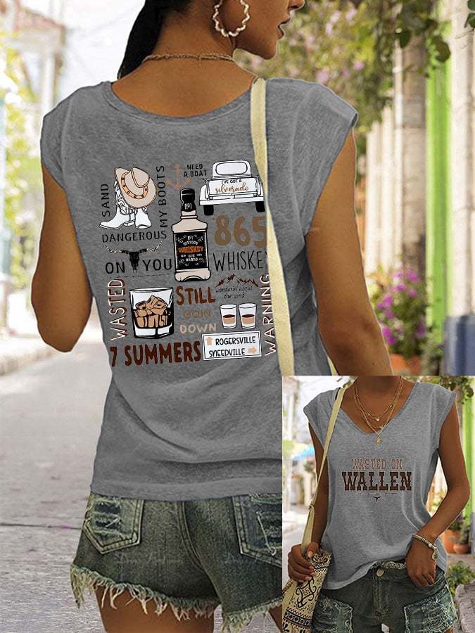 Women's Wallen Wasted On You Western Print Tank Top
