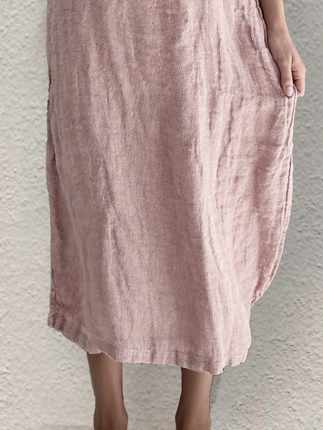 Sleeveless Crew Neck Plain Summer Vacation Cotton And Linen Casual Loose Dress
