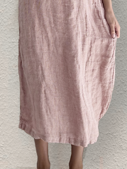 Sleeveless Crew Neck Plain Summer Vacation Cotton And Linen Casual Loose Dress