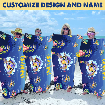Personalized Sea Turtle Beach Towel, Sea Turtle Gifts For This Belong To Grandma And Kids, Sea Turtle Pool Towel