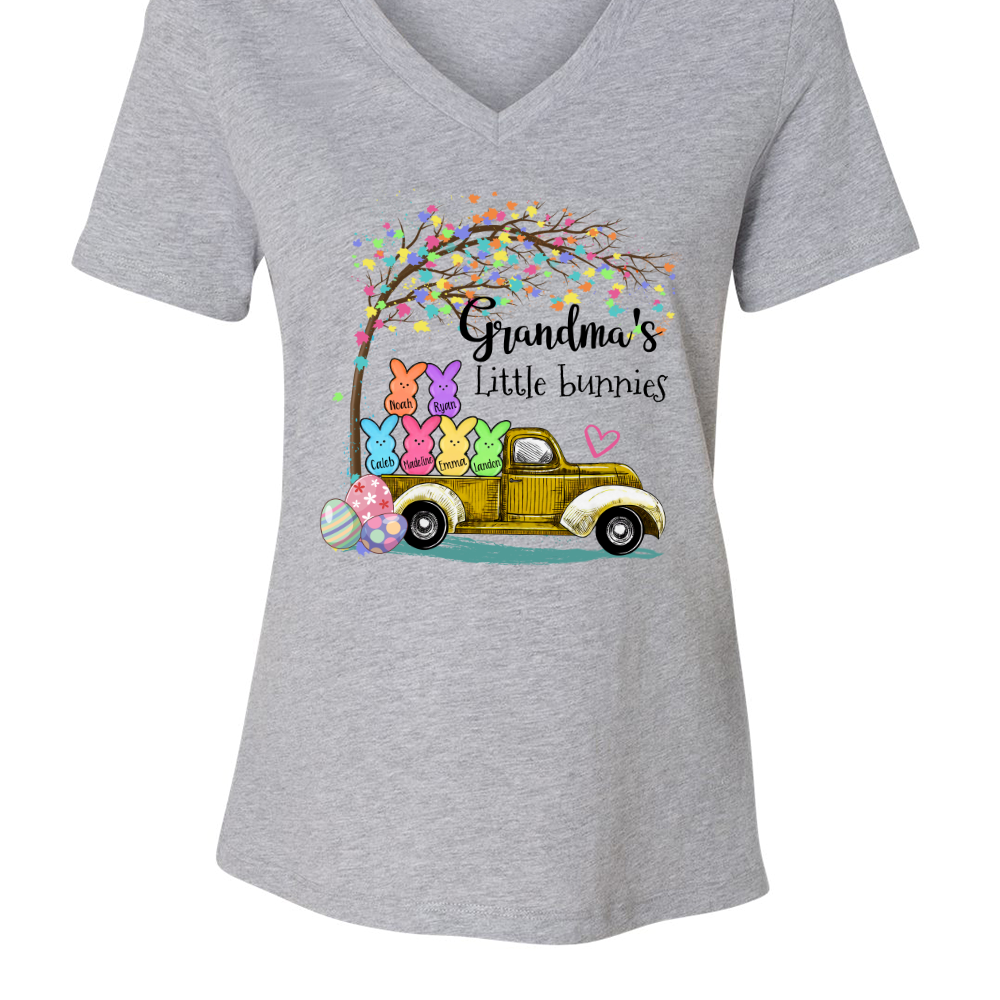 Custom Grandma Little Bunnies Cute Easter Day V-Neck