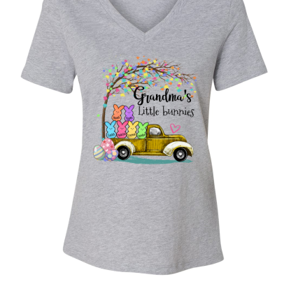 Custom Grandma Little Bunnies Cute Easter Day V-Neck