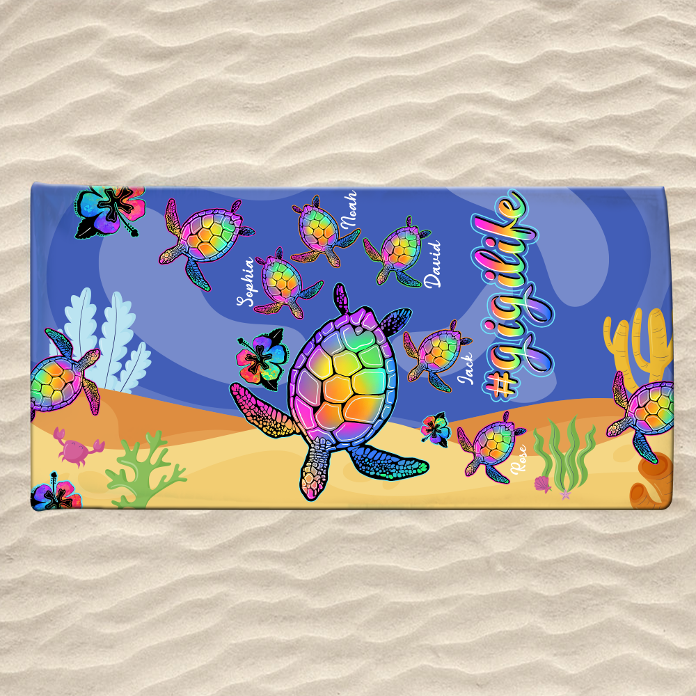 Personalized Sea Turtle Beach Towel, Sea Turtle Gifts For Gigi And Kids, Sea Turtle Pool Towel, Sea Turtle Towel