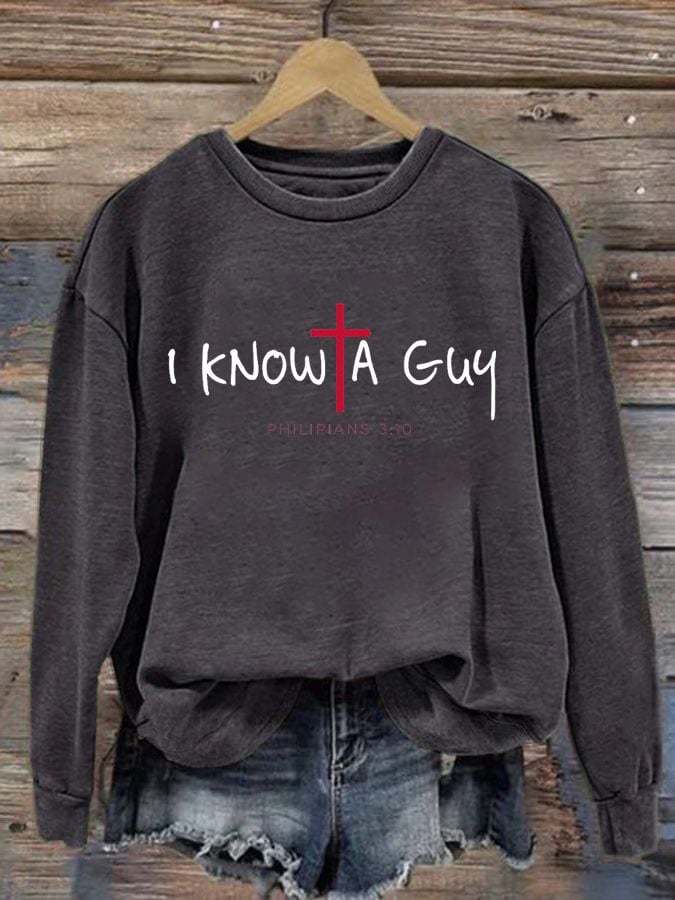 Women's Casual I Can'T But I Know A Guy Printed Long Sleeve Sweatshirt
