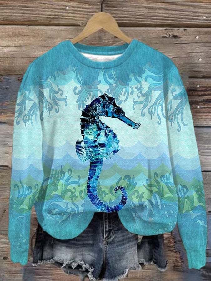 Women's Casual Sea Turtle Print Long Sleeve Sweatshirt