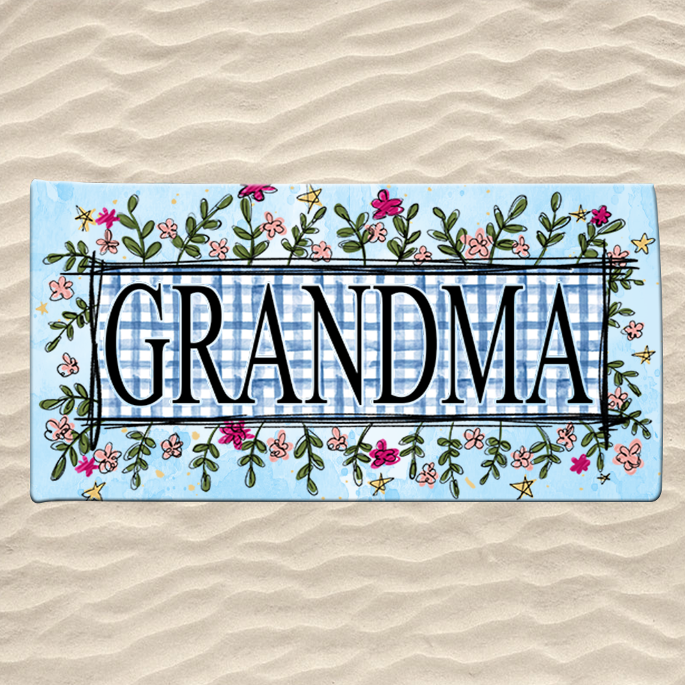 Personalized Summer Beach Towels, Flowers Gifts Grandma, Custom Nickname, Summer Beach Towels