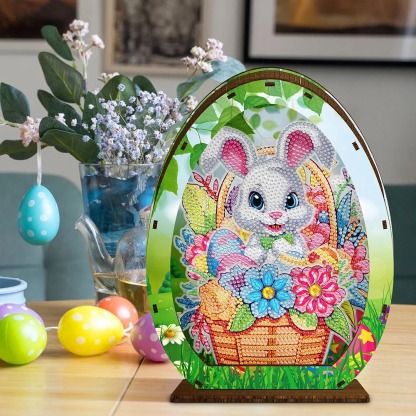 Wooden Easter Egg Rabbit Special Shaped Diamond Painting Lamp for Adult Kids