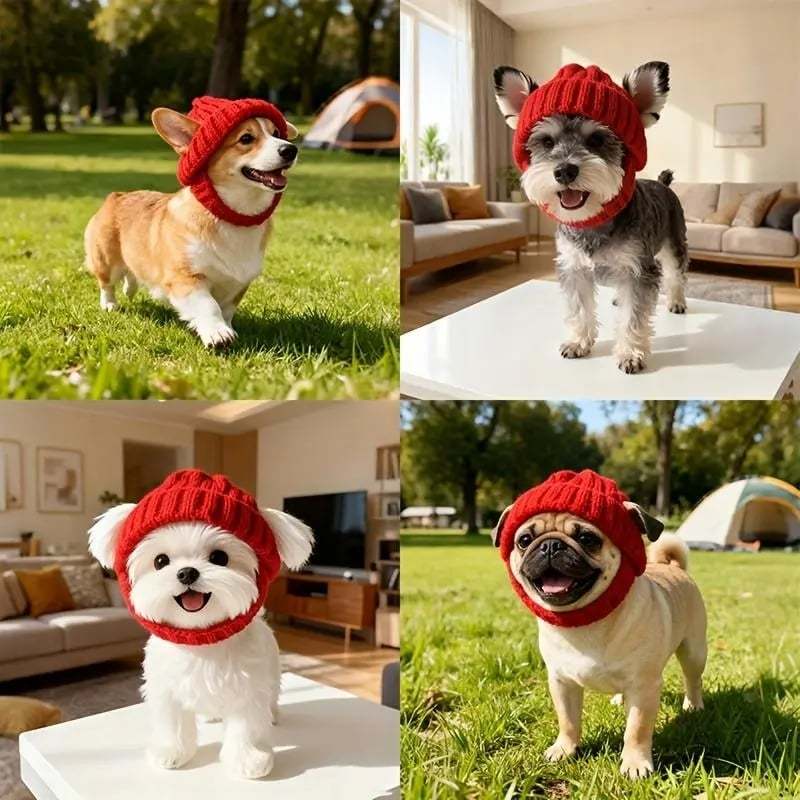 🔥NEW YEAR SALE  - 🐾Red Wool Knit Dog Beanie with Ear Flaps – Warm Winter Hat