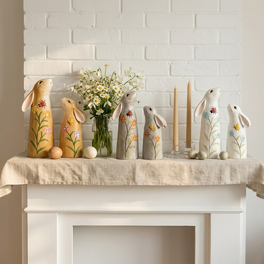 Hand-Painted Spring Bunny Figurines