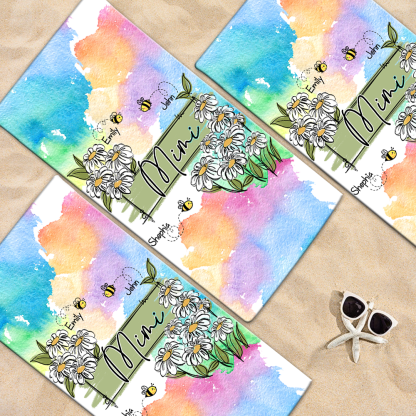 Personalized Summer Beach Towels, Daisy Flowers Gifts for Grandma and Custom Baby Bees, Summer Beach Towels