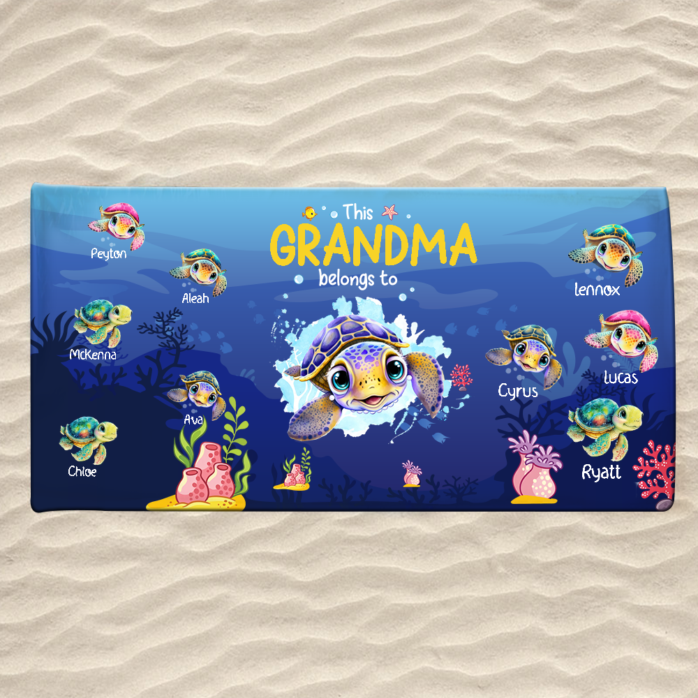 Personalized Sea Turtle Beach Towel, Sea Turtle Gifts For This Belong To Grandma And Kids, Sea Turtle Pool Towel