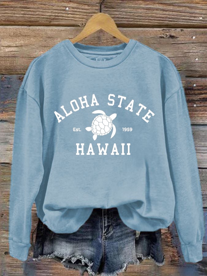 Women's ALOHA STATE HAWAII Est.1959 printed sweater