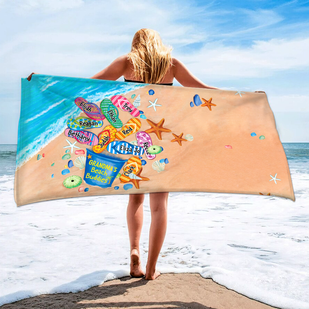 Beach Towel For Grandma, Beach Love Gift For Grandma Beach Buddies And Kids, Summer Beach Towel