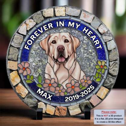 Custom Photo Forever Loved, Never Forgotten - Memorial Personalized Custom 3D Mosaic Faux Stained Glass Print Round Shaped Memorial Stone - Sympathy Gift For Pet Owners, Pet Lovers