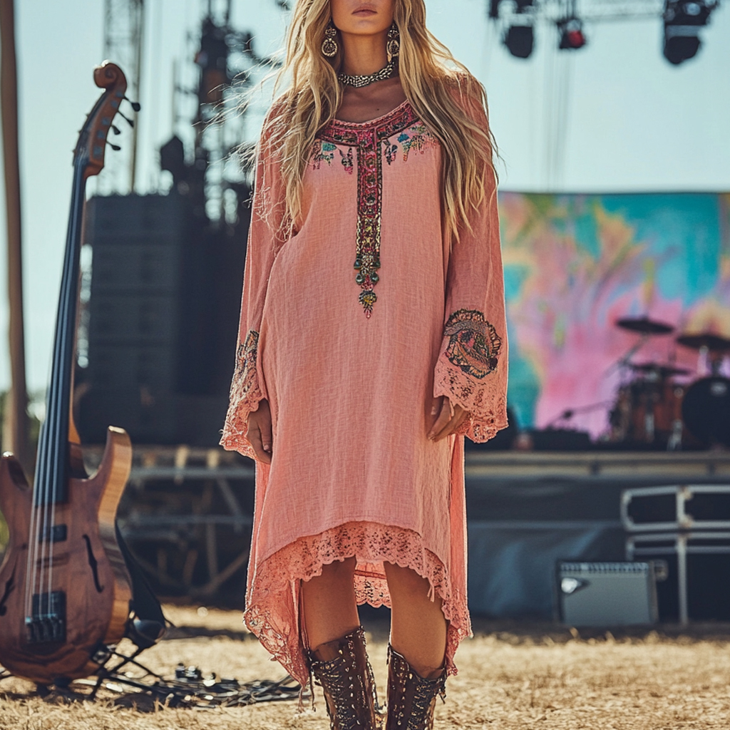 Coachella Music Festival Rock Party Carnival Vintage Wilderness Ethnic Bohemian Linen Dress