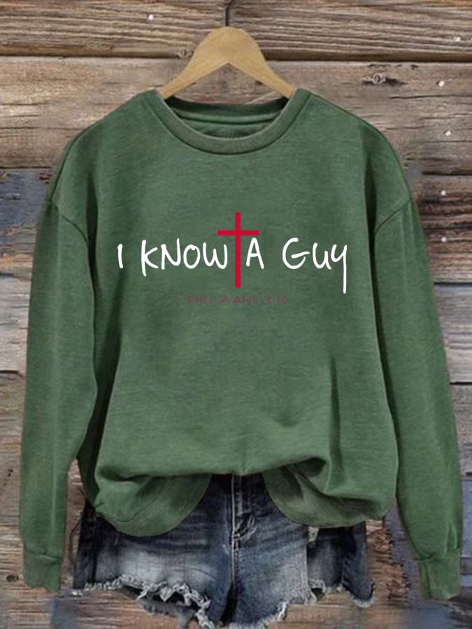 Women's Casual I Can'T But I Know A Guy Printed Long Sleeve Sweatshirt