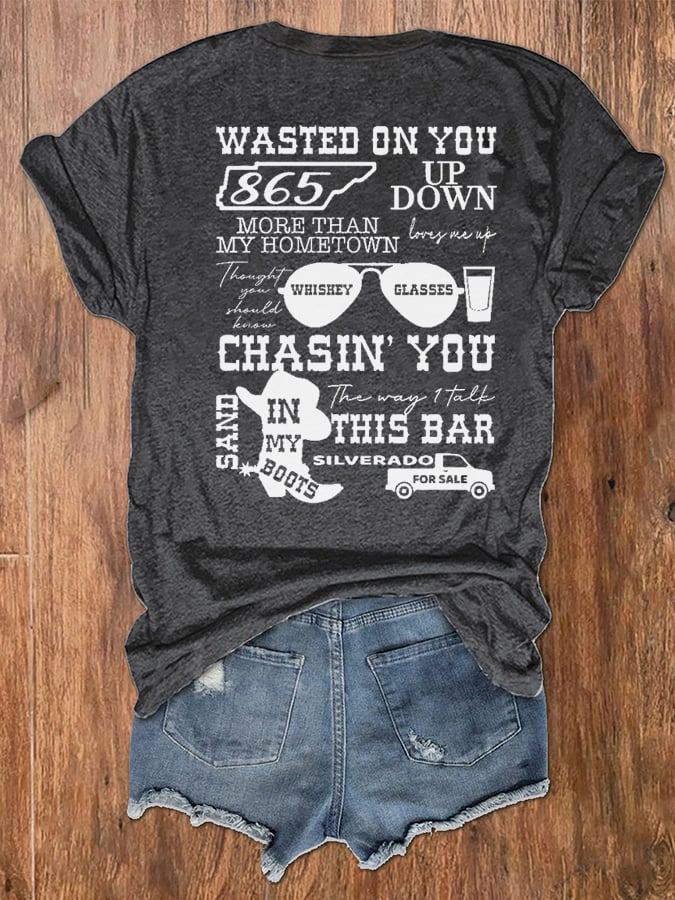 Women's Wallen Wasted On You Shirt Country Music Print V-Neck T-Shirt