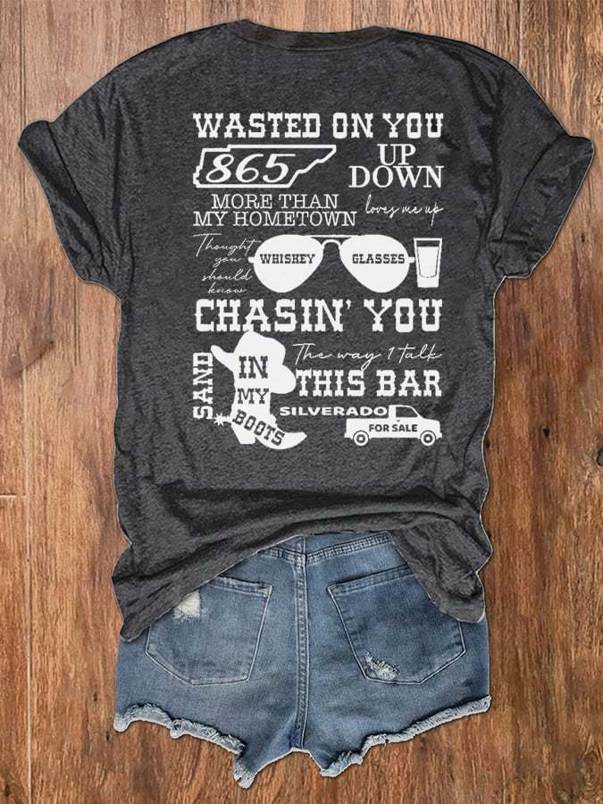Women's Wallen Wasted On You Shirt Country Music Print V-Neck T-Shirt