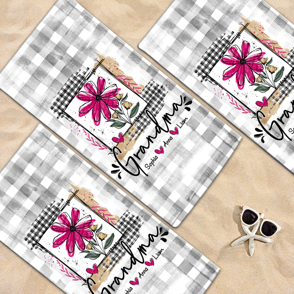Personalized Sea Summer Beach Towels, Custom Daisy Grandma And Kids Gifts, Summer Towels