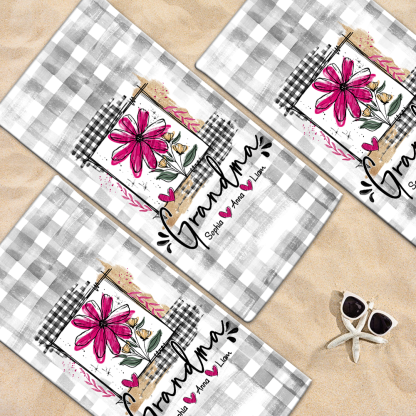 Personalized Sea Summer Beach Towels, Custom Daisy Grandma And Kids Gifts, Summer Towels