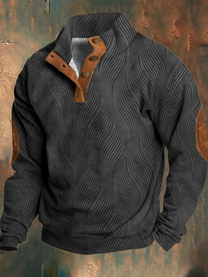 Men's Retro Casual Textured Textured Printed Fleece Sweatshirt