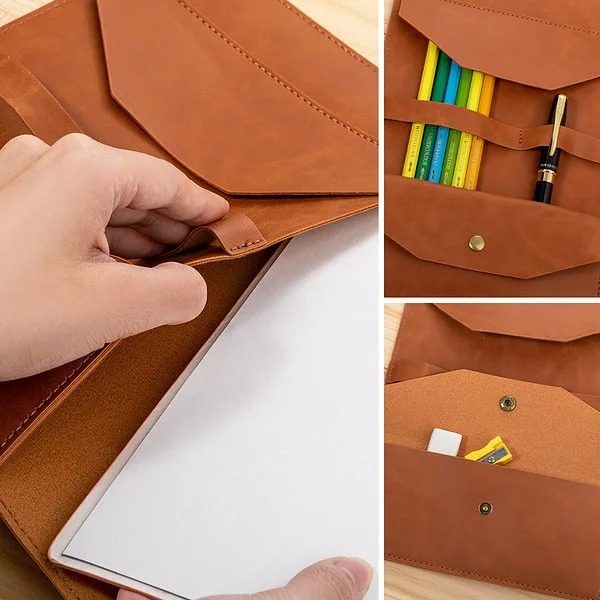 Personalized Birth Flower Name Cartoon A5 Sketchbook Notebook Leather Cover with Storage Pocket Birthday Family Gift for Students Officer Workers