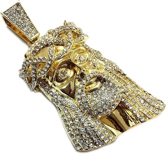 Hip Hop Iced Lab Diamond Gold plated Large Jesus Head Pendant
