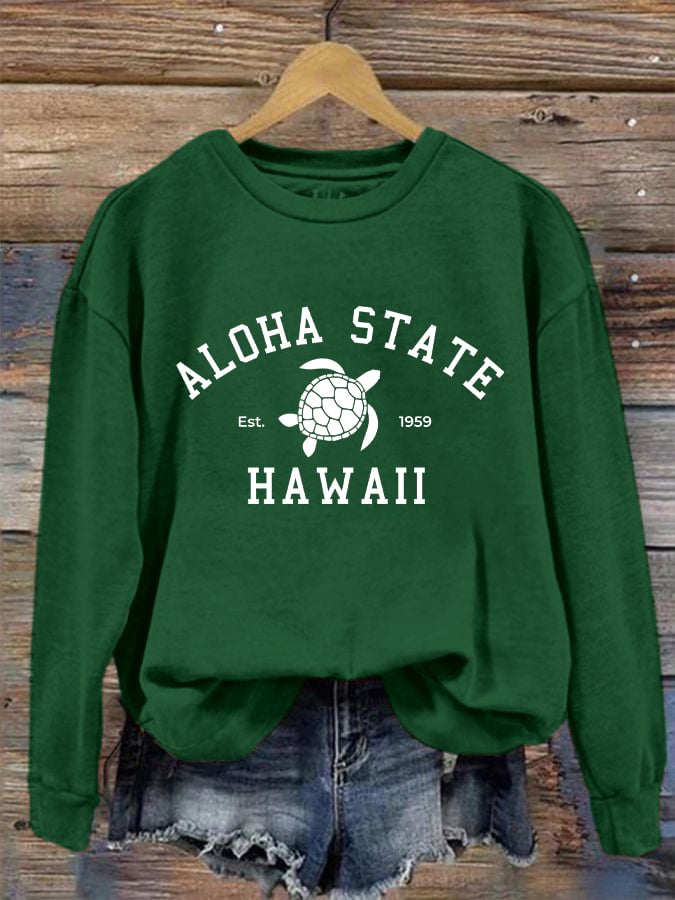 Women's ALOHA STATE HAWAII Est.1959 printed sweater