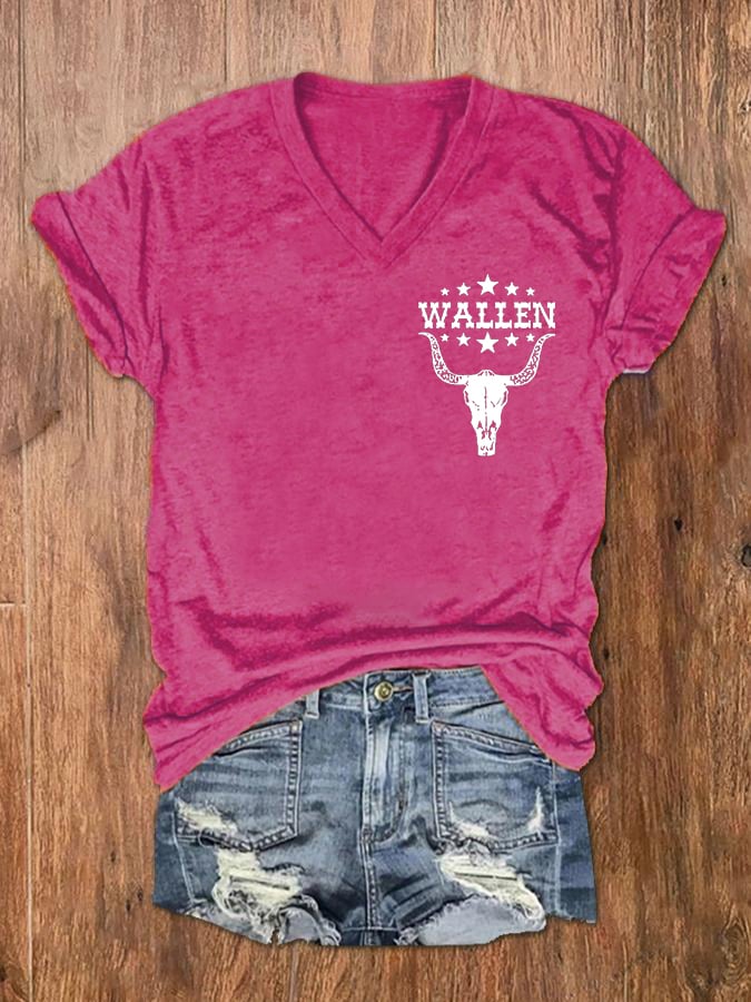 Women's Wallen Wasted On You Shirt Country Music Print V-Neck T-Shirt