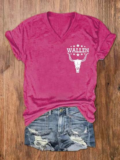 Women's Wallen Wasted On You Shirt Country Music Print V-Neck T-Shirt