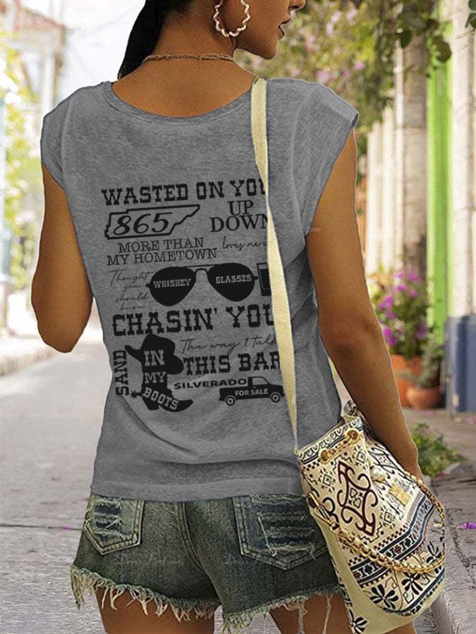 Women's Wallen Last Night We Let The Liquor Talk Pint Print Vest