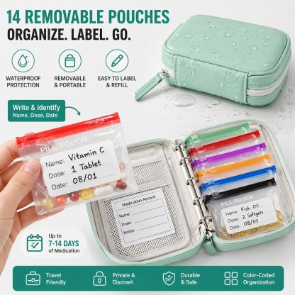 🏆💊Flash Sale⚡ Waterproof Pill Organizer Pouch Set – 14 Removable, Color-Coded Bags, Easy to Label & Refill🔥 Buy 2 Free Shipping