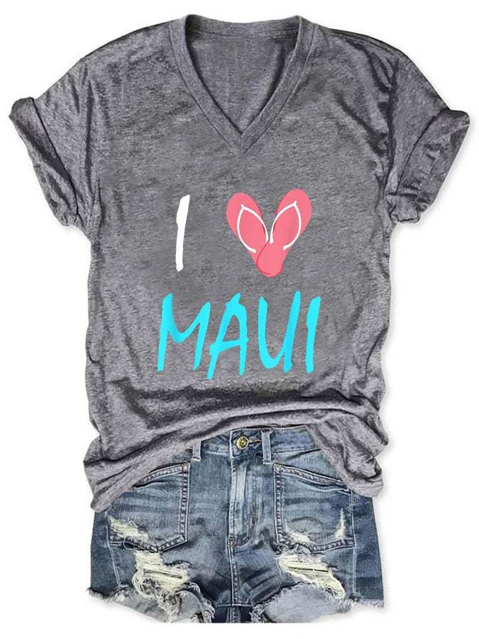 Women's I love Maui V-neck T-shirt